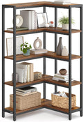 VASAGLE 5 Tier Bookshelf with Metal Frame, Convertible Industrial Corner Shelf, 9.4 x 40.2 x 55.9 Inches, for Living Room, Bedroom, Home Office, Rustic Brown and Ink Black ULLS605KD01