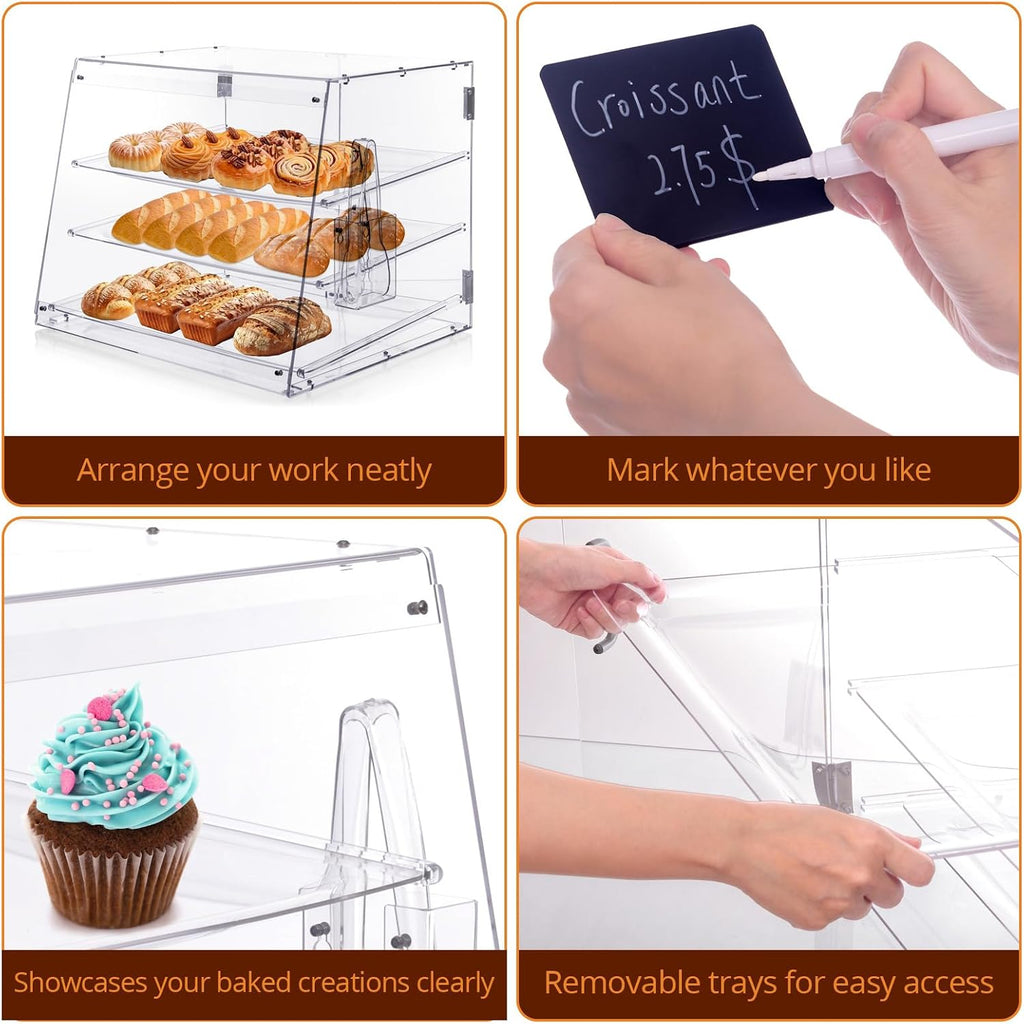 3-Tray Bakery Display Case, Acrylic Clear Display Case Countertop for Bread Pastry Dessert Food Cookie Display, Display Cabinet Box for Baking Enthusiasts - 20.86 x 17.3 x 16.5 inch