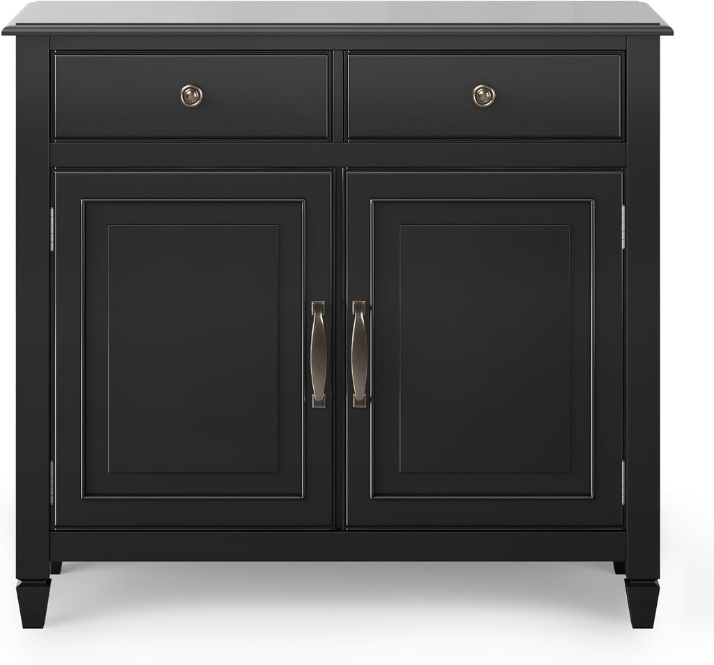 SIMPLIHOME Connaught 40-inch Wide Solid Wood Storage Cabinet in Black for Entryway, Living Room, Organizer for Hats, Gloves, Shoes, Keys, Slim Design, Traditional Style