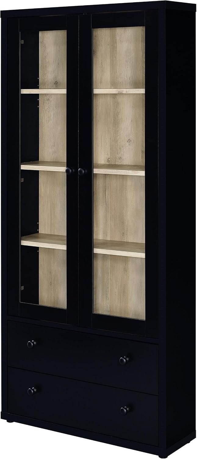Coaster Home Furnishings - Hawthorne - 4-Shelf Wood Accent Cabinet with Farmhouse Style, Glass Doors, Drawers - Living Room, Entryway & Home Kitchen - Black - 953478