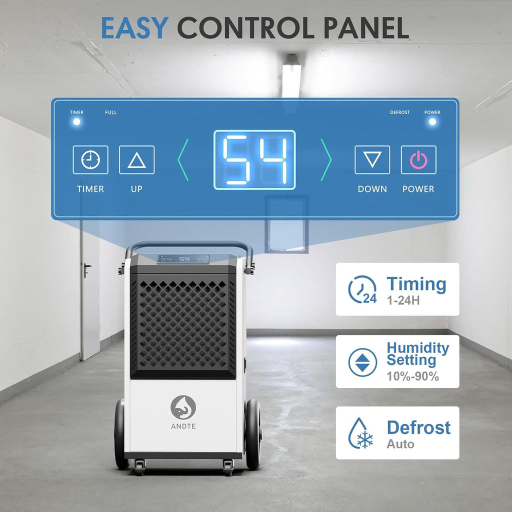 ANDTE 250 Pint Commercial Dehumidifier with Pump for Industrial,8000sqft Commercial Grade Dehumidifiers with Drain Hose for Basements,38 Gallon/Day