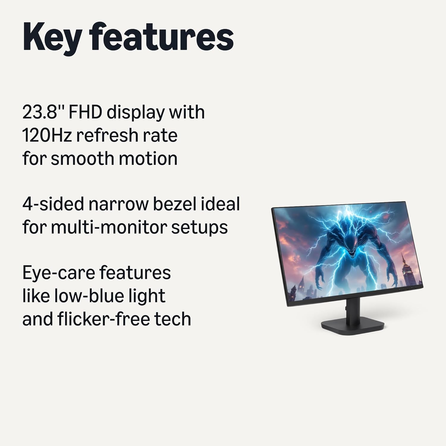 Amazon Basics 23.8-inch 1080P Computer Monitor, 120 Hz, HDMI, DP, VGA, VESA Compatible for Office, Home