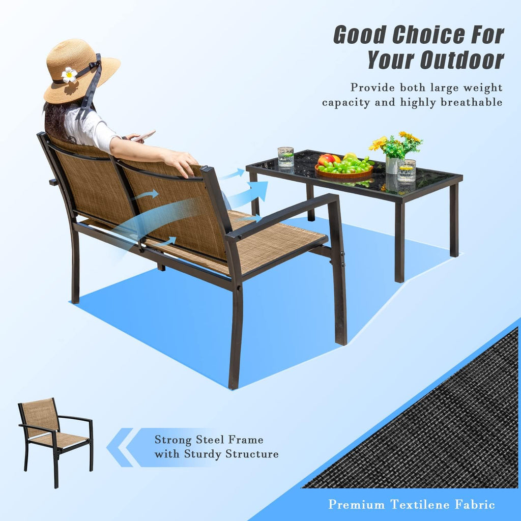 Devoko 4 Pieces Patio Furniture Set Outdoor Garden Patio Conversation Sets Poolside Lawn Chairs with Glass Coffee Table Porch Furniture (Yellow)
