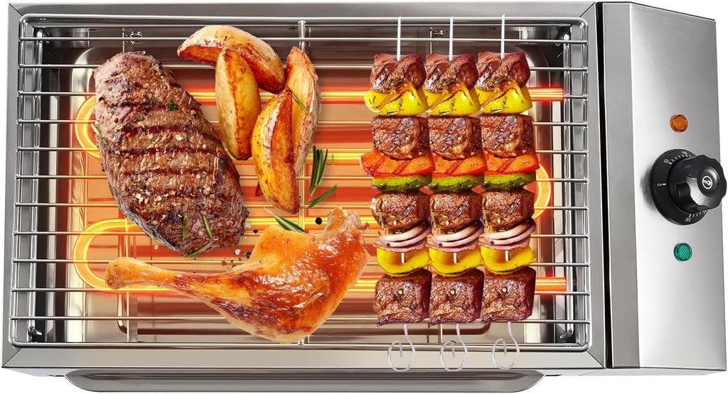 Electric Smokeless Indoor Grill - Electric Searing Grill with Adjustable Temperature Control to 572℉ Nonstick Indoor BBQ Rotisserie 1800W Portable Removable Stand Grill For Indoor Outdoor Camping
