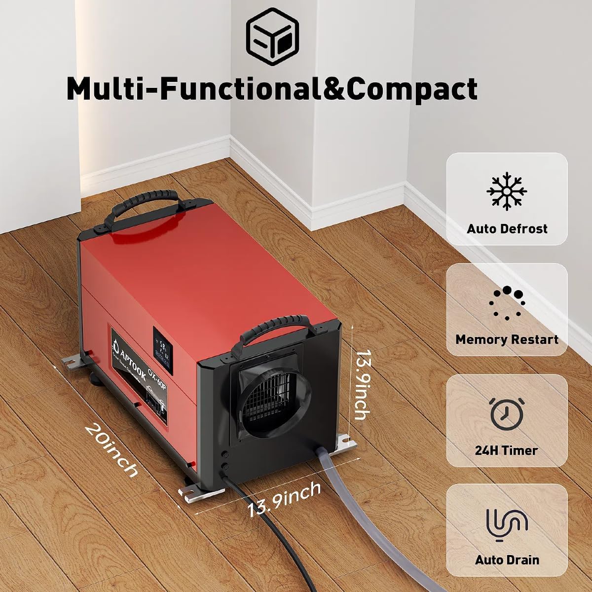 110 Pints Commercial Dehumidifier with Drain Hose, Crawl Space Dehumidifier for Water Damage Restoration, Flood Repair, Crawlspace and Basement, Red