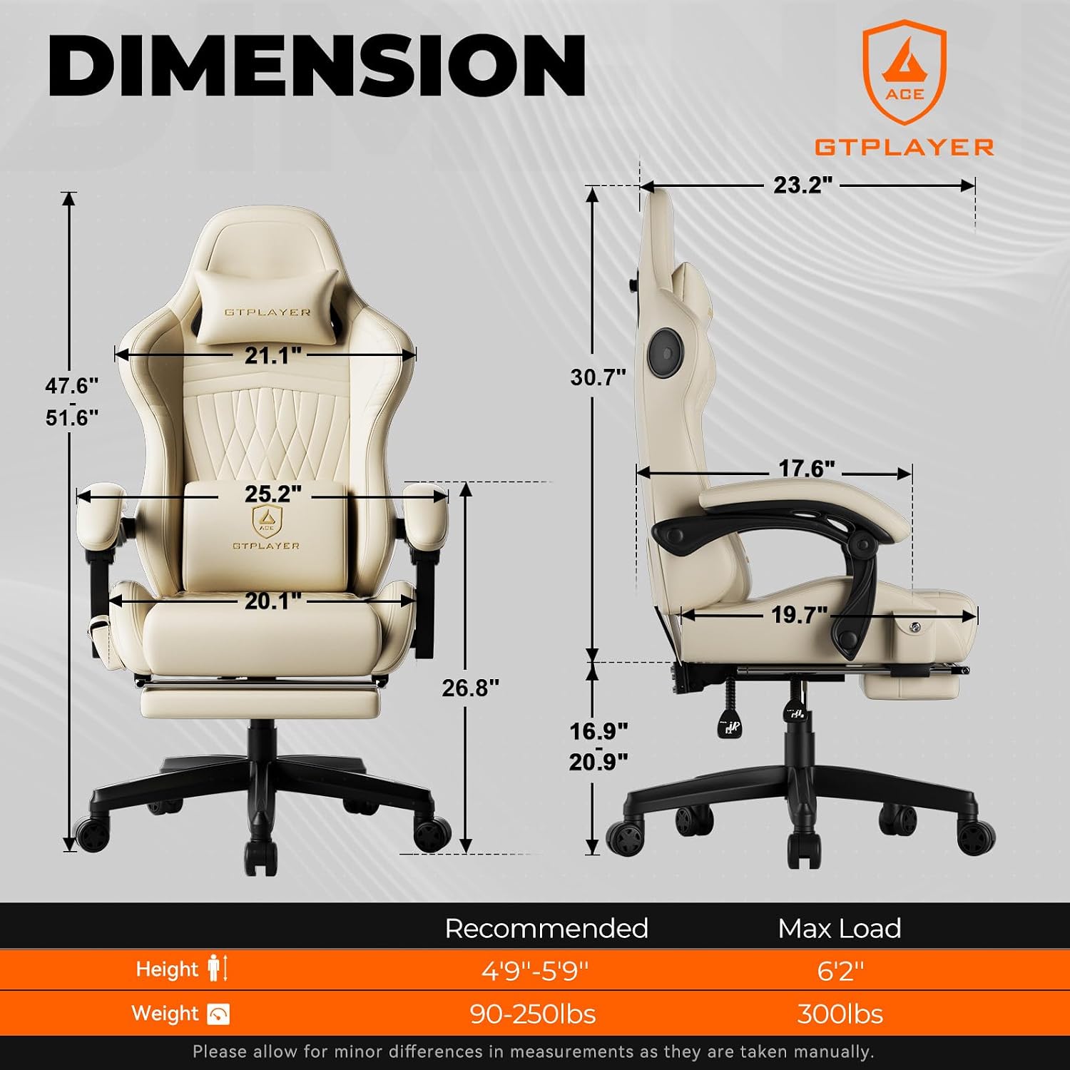 GTPLAYER ACE-PRO Music Gaming Chairs – Built-in Speakers, App Support & Bluetooth Control, Computer Game Chairs with Footrest for Adults, Ergonomic Reclining Silla, Linkage Armrest, Cream