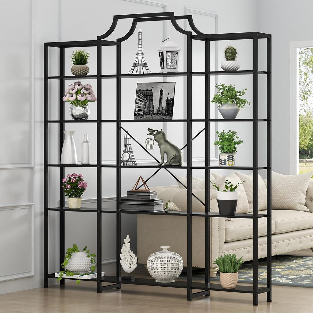 Auromie Triple Wide 5-Tier Bookshelf, 70.87' L x 79.13' H Extra Large Bookcase, Tall Open Etagere Display Shelf with Metal Frame, Freestanding Modern Storage Shelves for Home Office (Black)