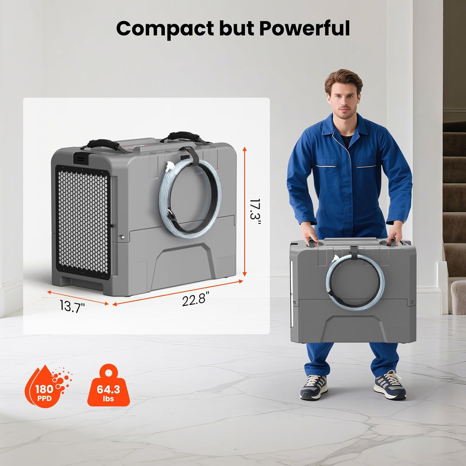 Abestorm LGR85 Commercial Dehumidifiers with Pump, 180 PPD Industrial Dehumidifier for Basement, Crawl Space, Warehouse, Auto Defrosting, 5 Years Limited Warranty