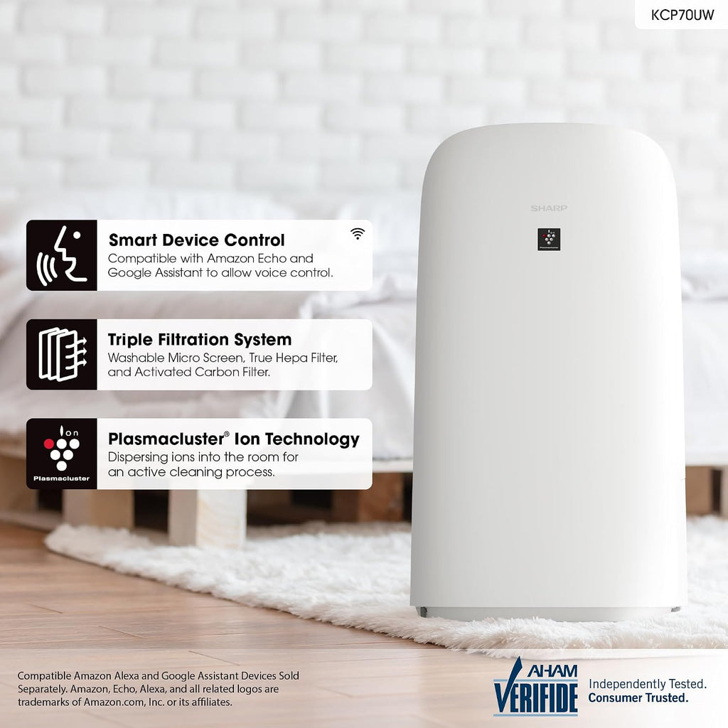 SHARP Smart Air Purifier with Humidifier Combo – Covers up to 1,913 sqft in one hour, Compatible w/Alexa & Google Asst. Energy Star 3.0, True HEPA Filter for Large Room, Bedroom - KCP70UW
