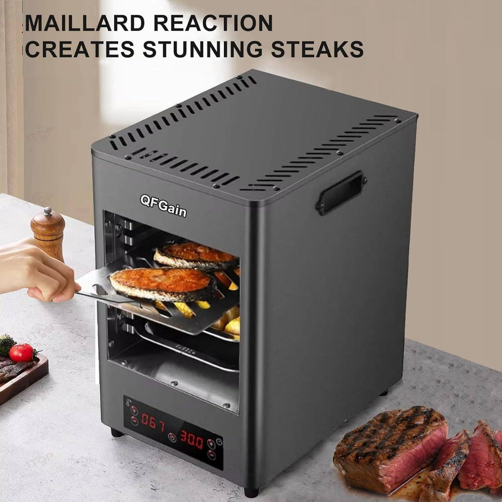 1700W Smokeless Electric Steak Broiler, Portable Indoor BBQ Grill with Timer & Temp Controller, Stainless Steel Steak Cooking Machine for Meat Burger Pizza (1 Grill+1 Tray+1 Clip),A