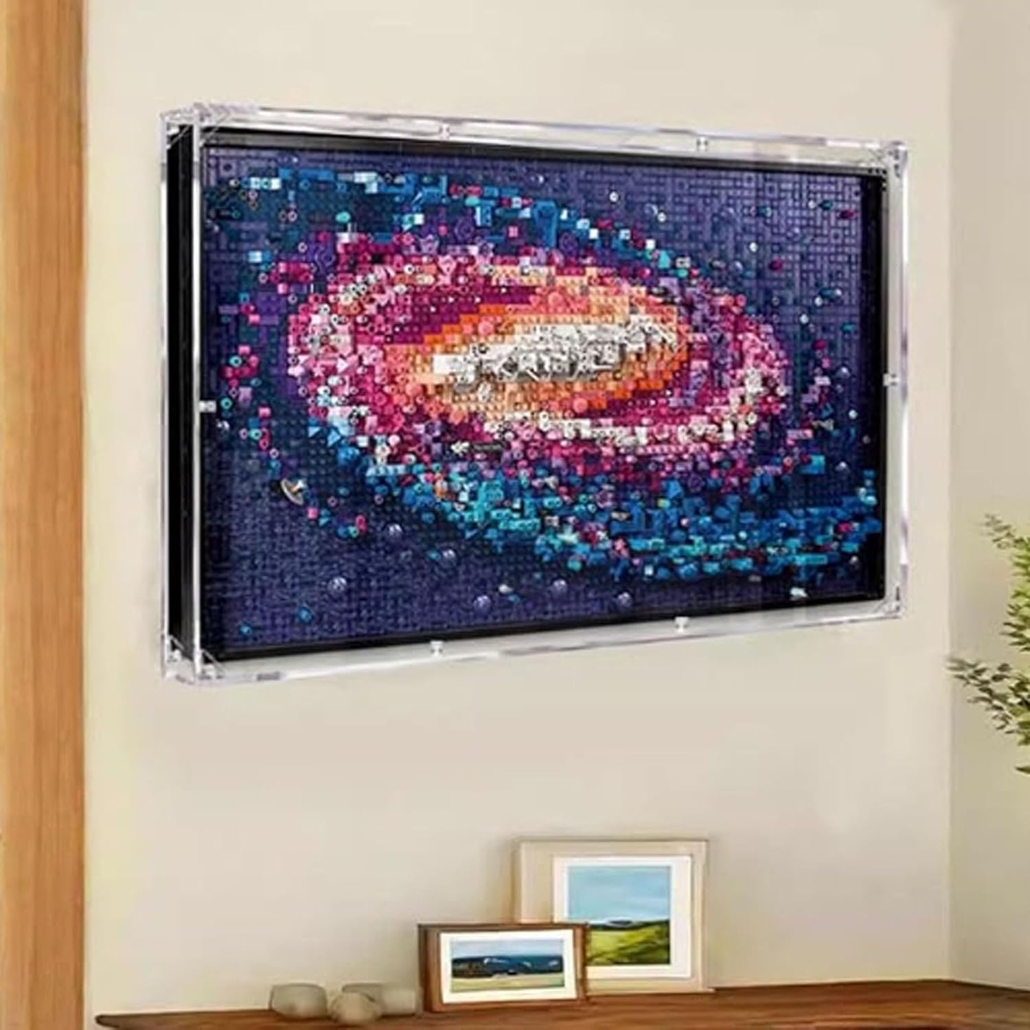 Transparent Lego 31212 Galaxy Pixel Art Wall Mounted Picture Frame Dusty Display Case with Open Door Wall Mounted Model (31212 Milky Way lego Set Model Not Included)