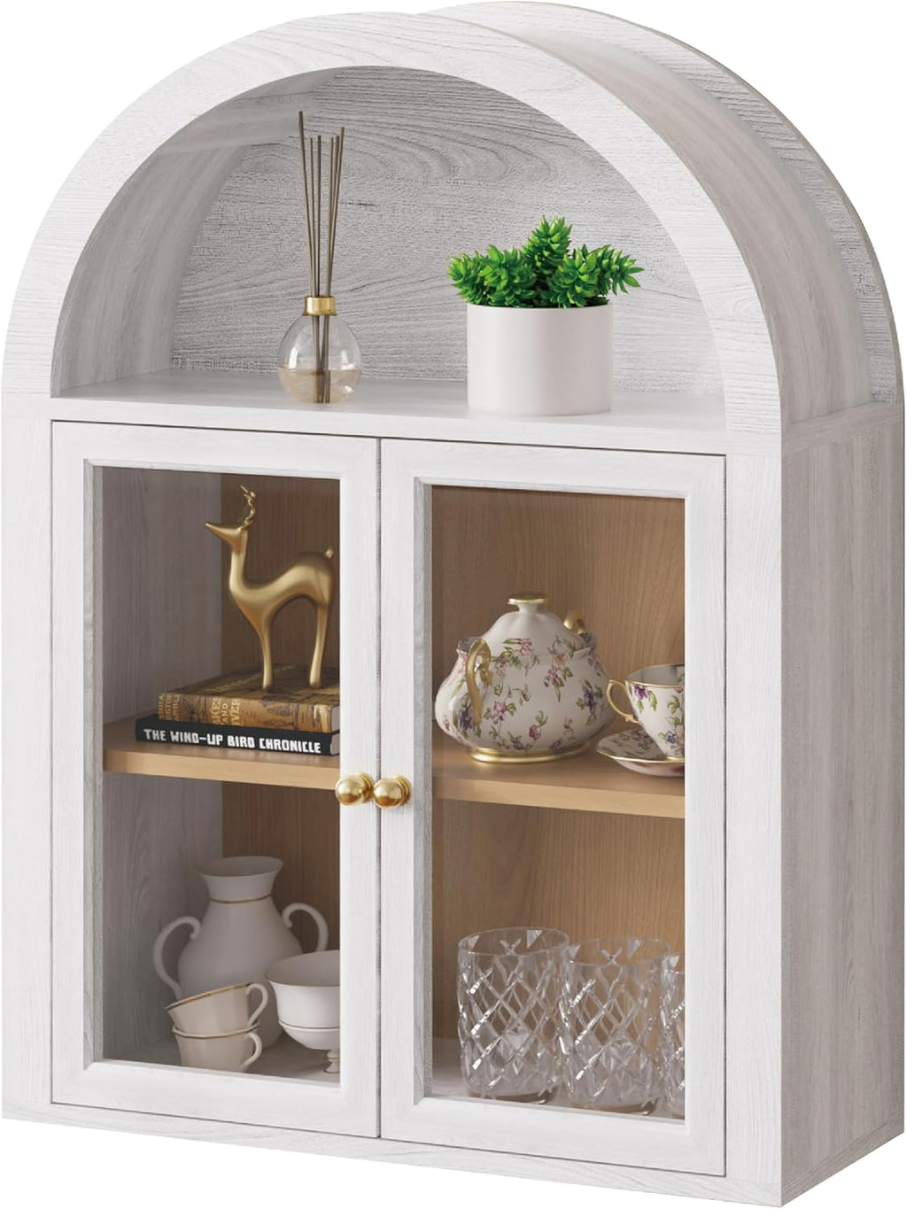 Furnaza Arched Wall Mounted Medicine Cabinets with Tempered Glass Doors,Bathroom Cabinet with Adjustable Shelf for Kitchen,Living Room