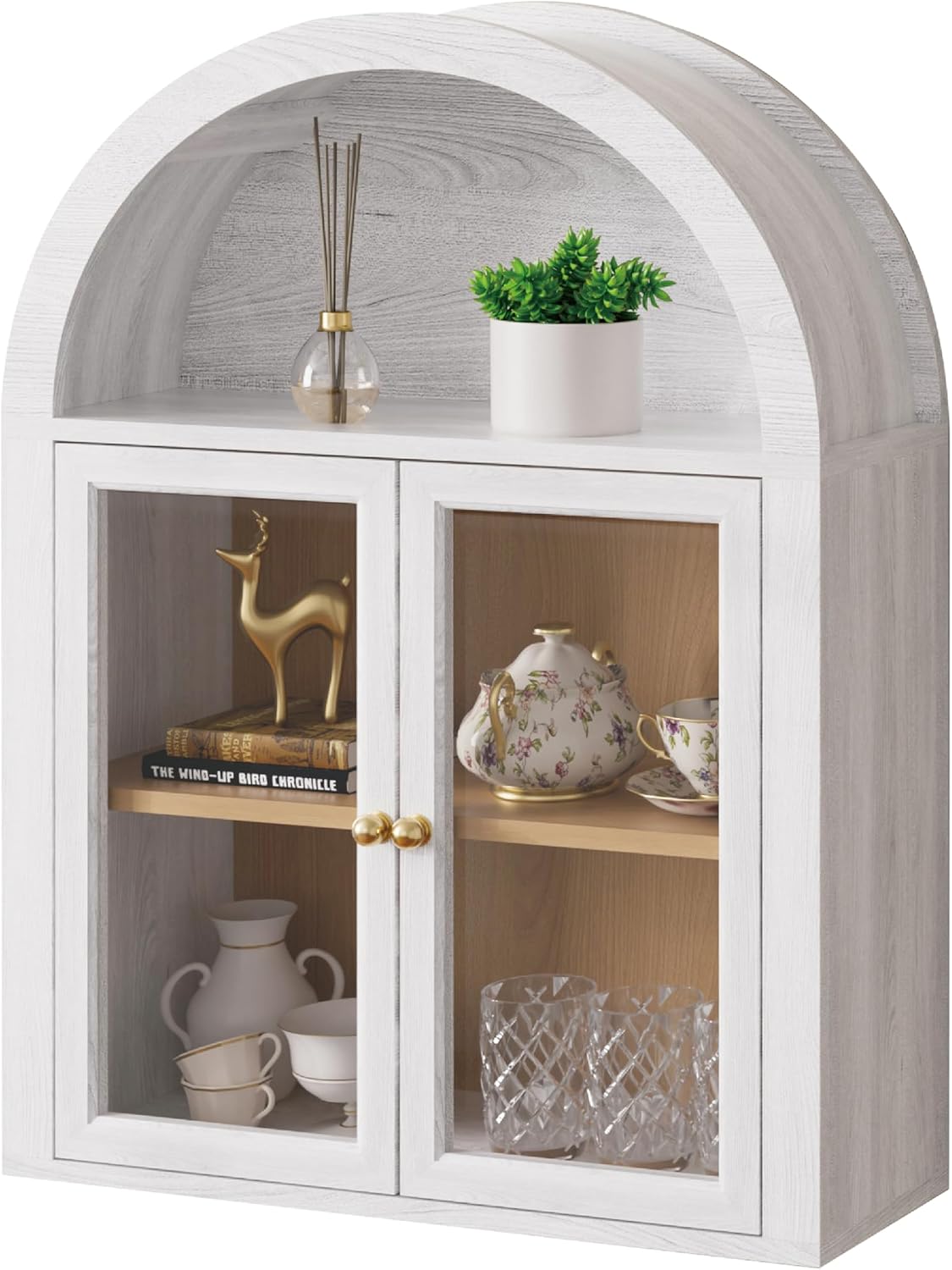 Furnaza Arched Wall Mounted Medicine Cabinets with Tempered Glass Doors,Bathroom Cabinet with Adjustable Shelf for Kitchen,Living Room