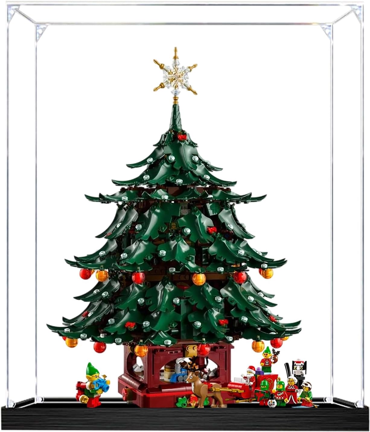 Acrylic Display Case for Lego 41843 Family Christmas Tree Building Set– Dustproof Display Box & Showcase, Display Box Compatible with Lego 41843 -Only Display case (3mm Black Base)