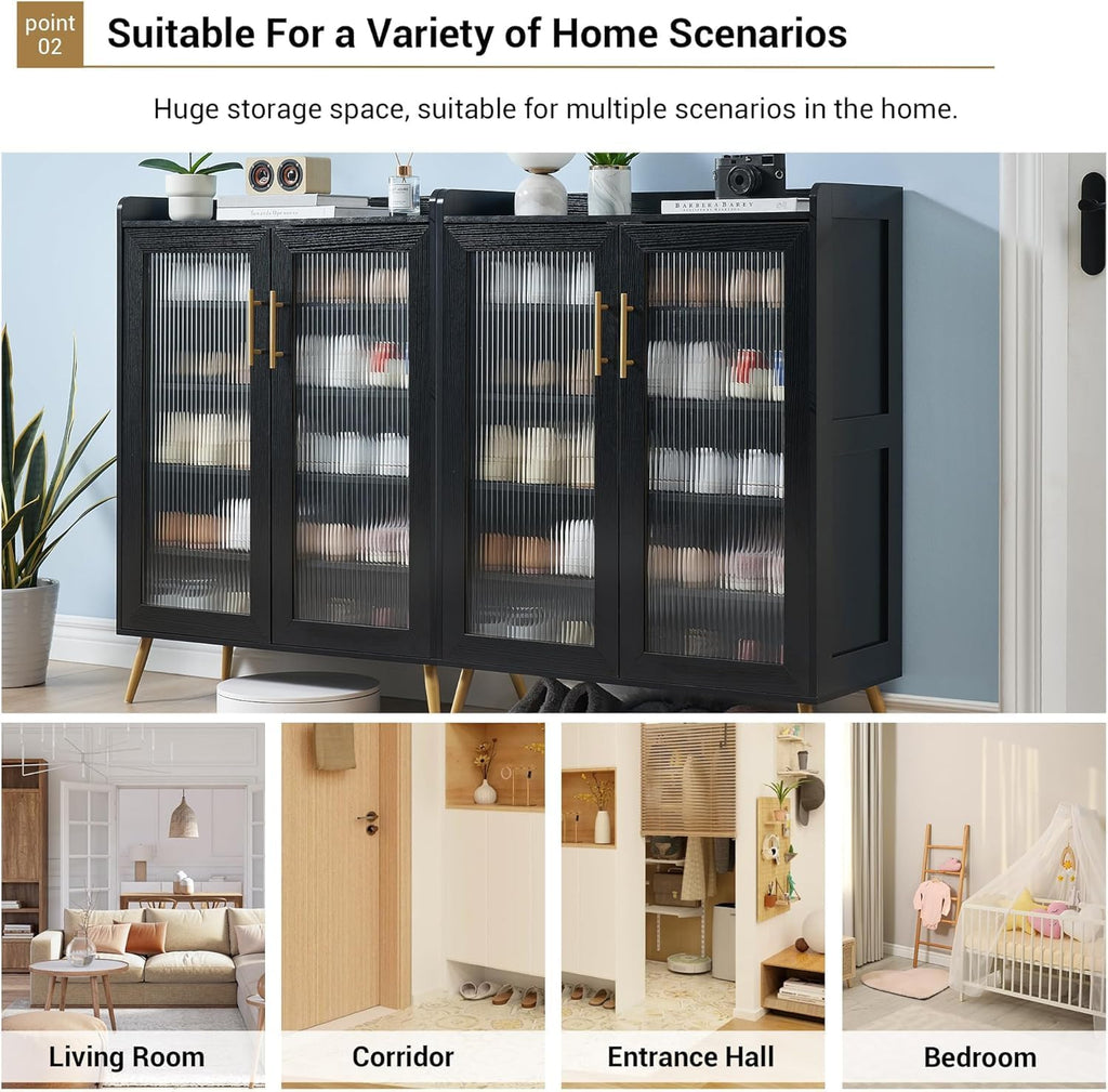 GarveeLife 5-Tier Shoe Cabinet with Glass Front Doors, Durable Storage Organizer Featuring Reinforced Support Legs, Modern Shoe Rack for Entryway or Front Door, Black Finish