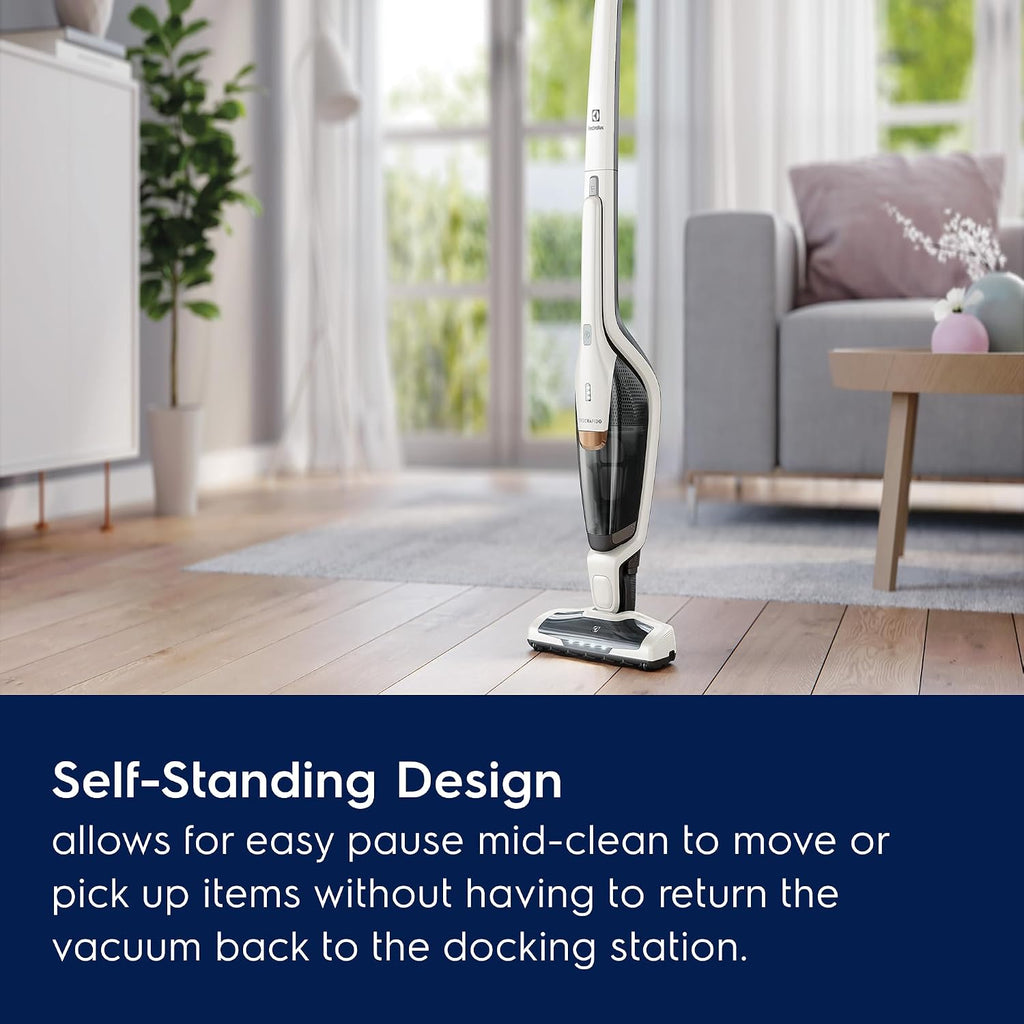 Electrolux Ergorapido Cordless 2-in-1 Vacuum Cleaner with High Suction Power and 180° EasySteer Mobility, 48-Minute Run Time, 2 Power Modes, Satin White