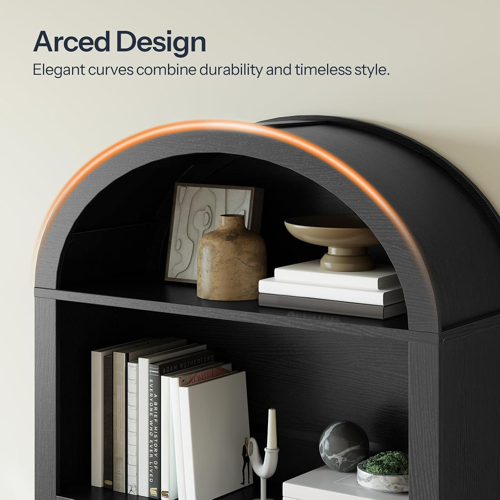 HOOBRO Arched Bookshelf, 70.9' Tall Arch Bookcase with Storage, 5-Tier Farmhouse Book Shelf, Modern Arched Cabinet, Wooden Bookshelf with Open Display Shelves for Living Room, Office, Black BK53SJ01