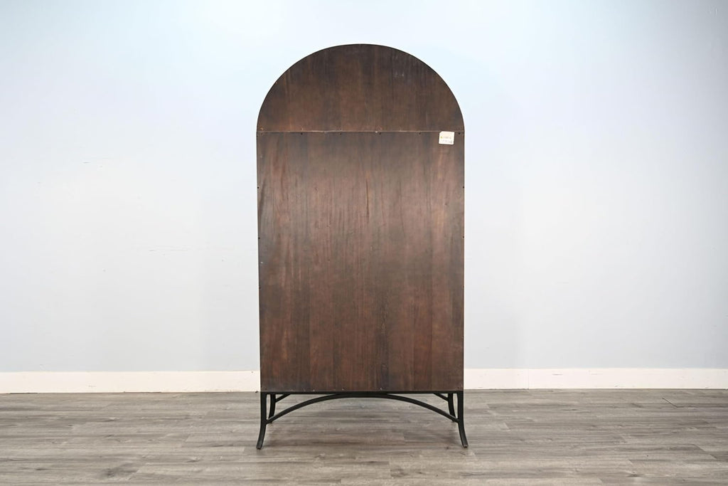 Sunny Designs Ella Arched Metal & Wood Display Cabinet with Glass Doors – Powder-Coated Steel Frame, Magnetic Latches, Adjustable Shelves, Windowpane Design, Living Room Storage (Oak Grove)