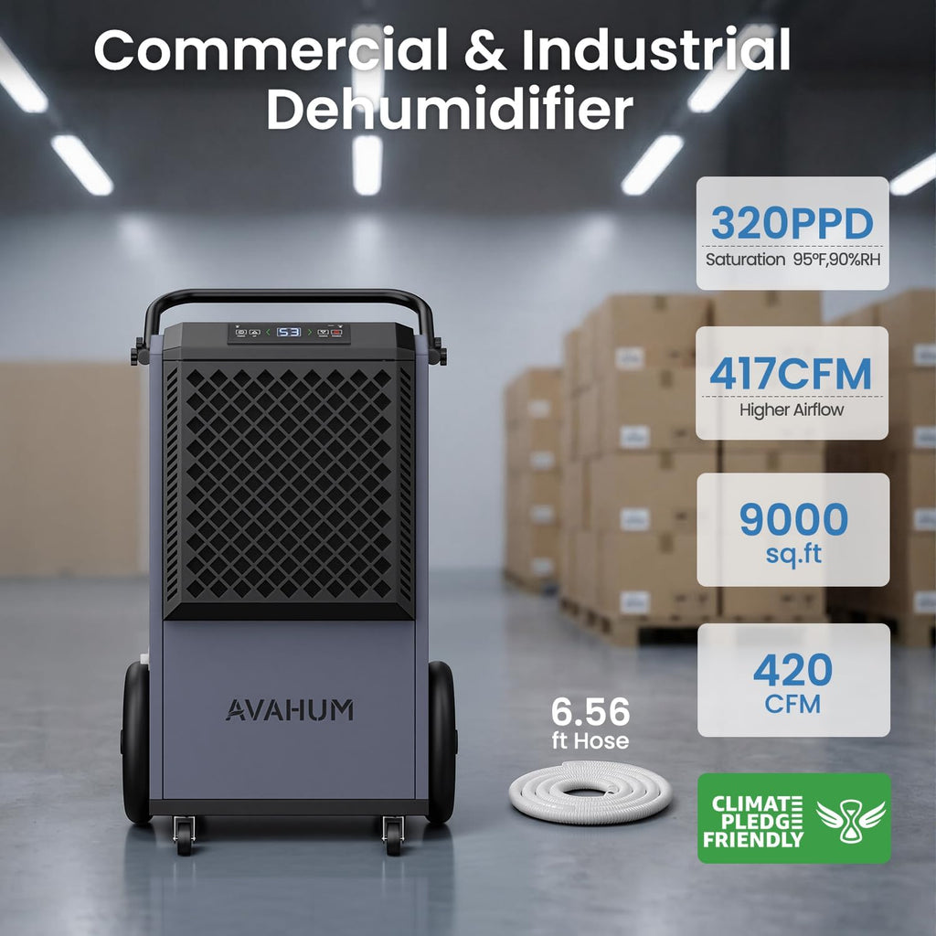 Commercial Dehumidifier,Grey Industrial Dehumidifier 320 Pint for 8,000 Sq.Ft Basement Warehouse Construction, Large Heavy Duty Commercial Grade Dehumidifiers with Drain Hose, Auto Defrost,Restart