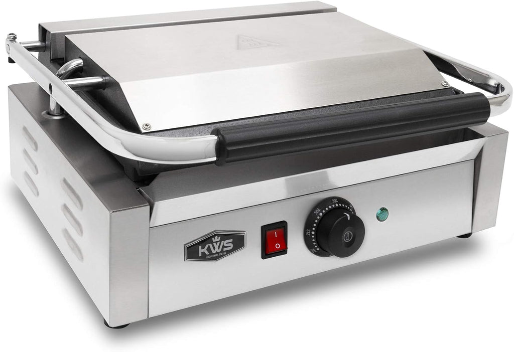 KWS PFM-17 1700W Electric Panini Press Maker with Grooved Top & Smooth Bottom Sandwich Toasting Grill – 13.5″ X 9.25″ Cooking Surface