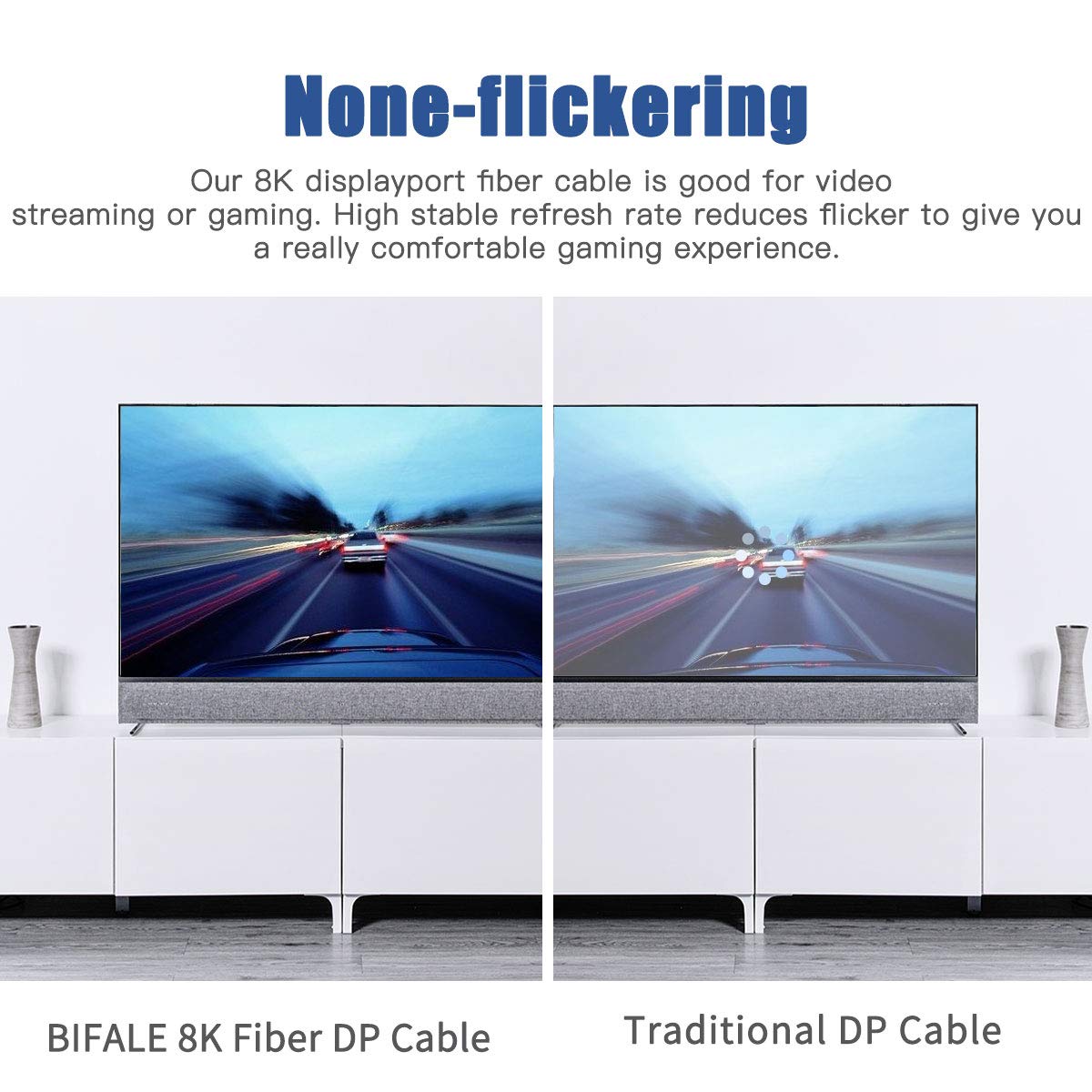 BIFALE DP Fiber Optic Cable 100ft, 8K Fiber Displayport 1.4 Cable Support HBR3, DSC 1.2, HDR10, 32.4Gbps, 8K@60Hz, 4K@144Hz, Thin and Slim Fiber DP1.4 Cable