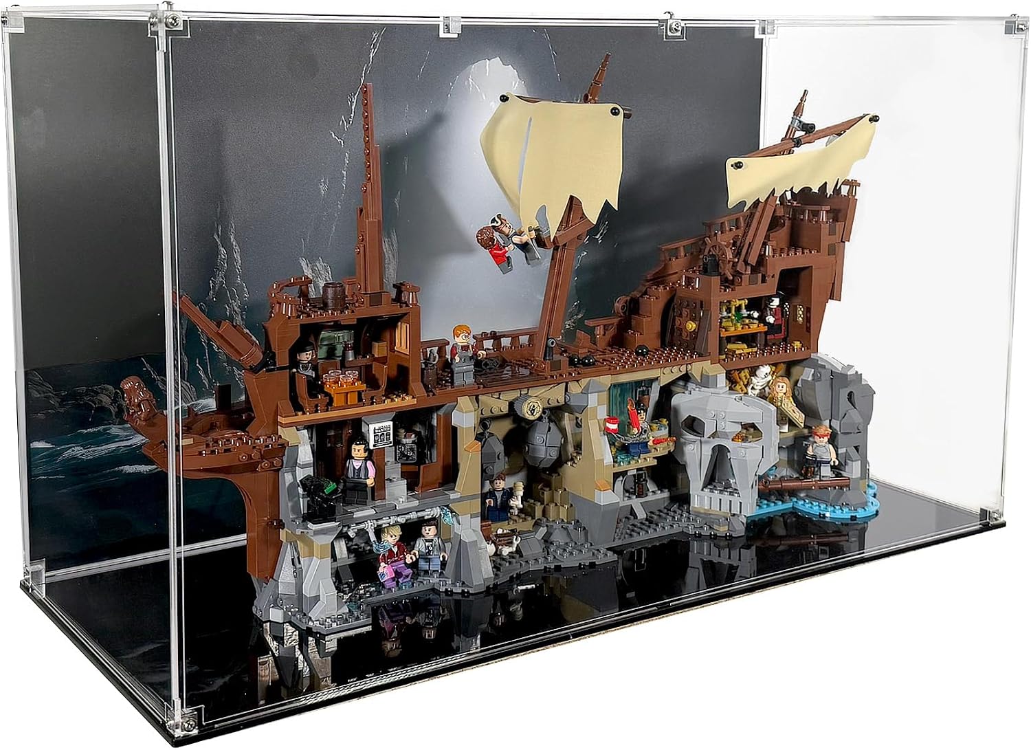 Display Case Compatible with LEGO Ideas The Goonies 21363 – Dustproof Acrylic Showcase with Cavern Scene Background for Movie Enthusiasts – Set Not Included