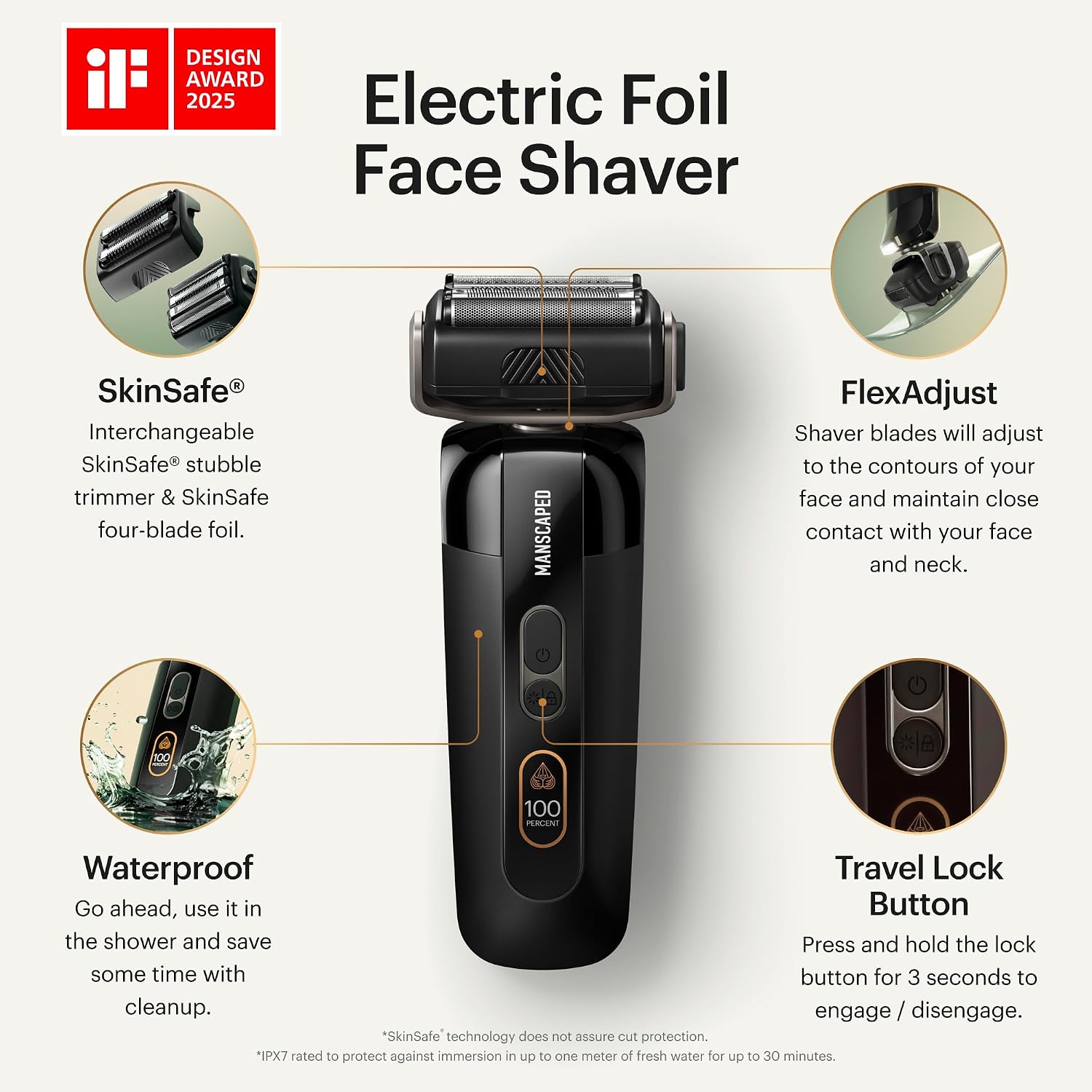 MANSCAPED® The Chairman™ PRO Men's Electric Foil Face Shaver - Two Interchangeable Blade Heads, SkinSafe® Four-Blade Foil & Stubble Trimmer, USB-C Wireless Compatible Charging, Gentle on Neck