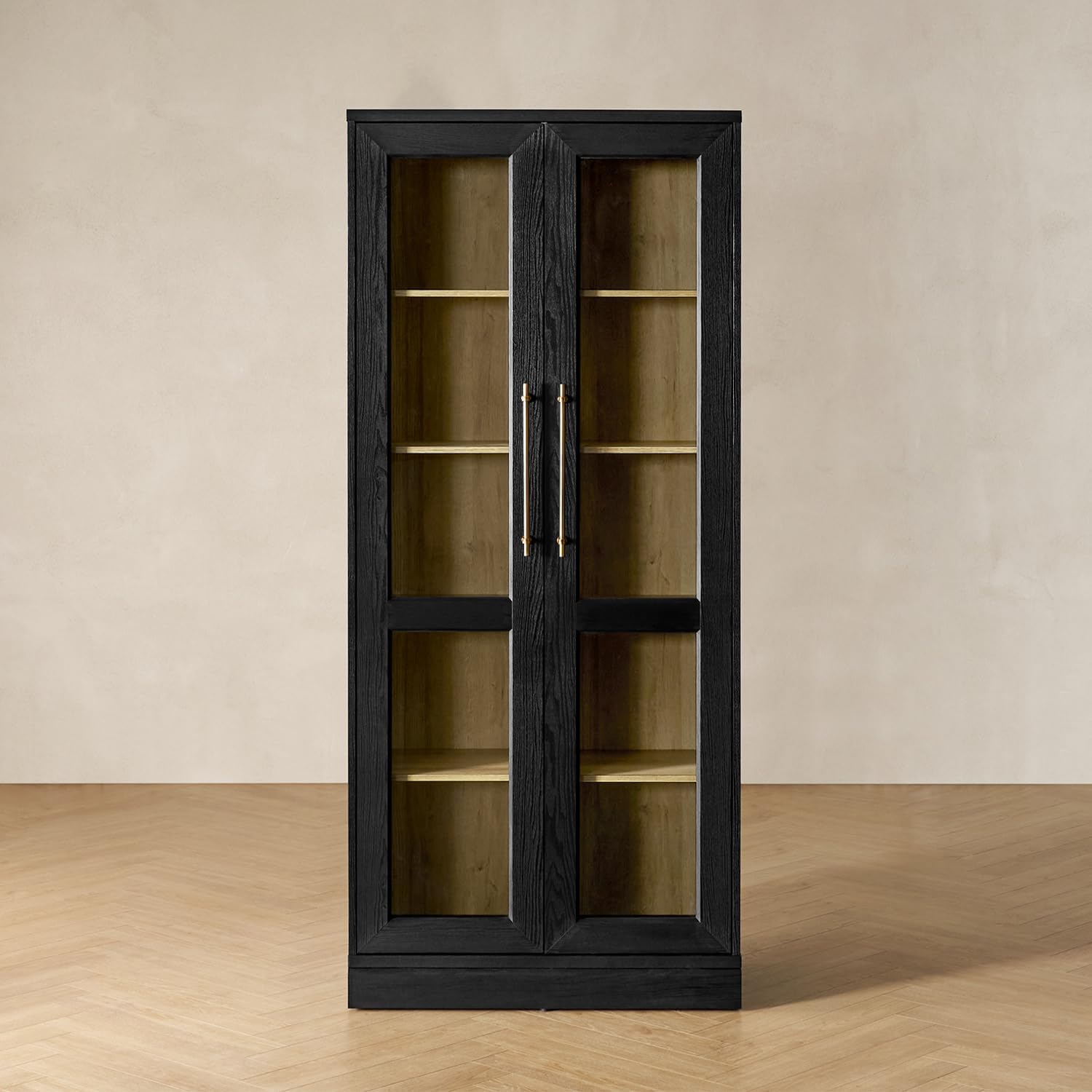 mopio Blake Tall Display Cabinet, Kitchen Buffet Pantry Cupboard, Trophy Display Case, Storage Cabinet Scratch Resistant Acrylic, Modern Farmhouse Curio Organizer (Black Oak Acrylic, Single)