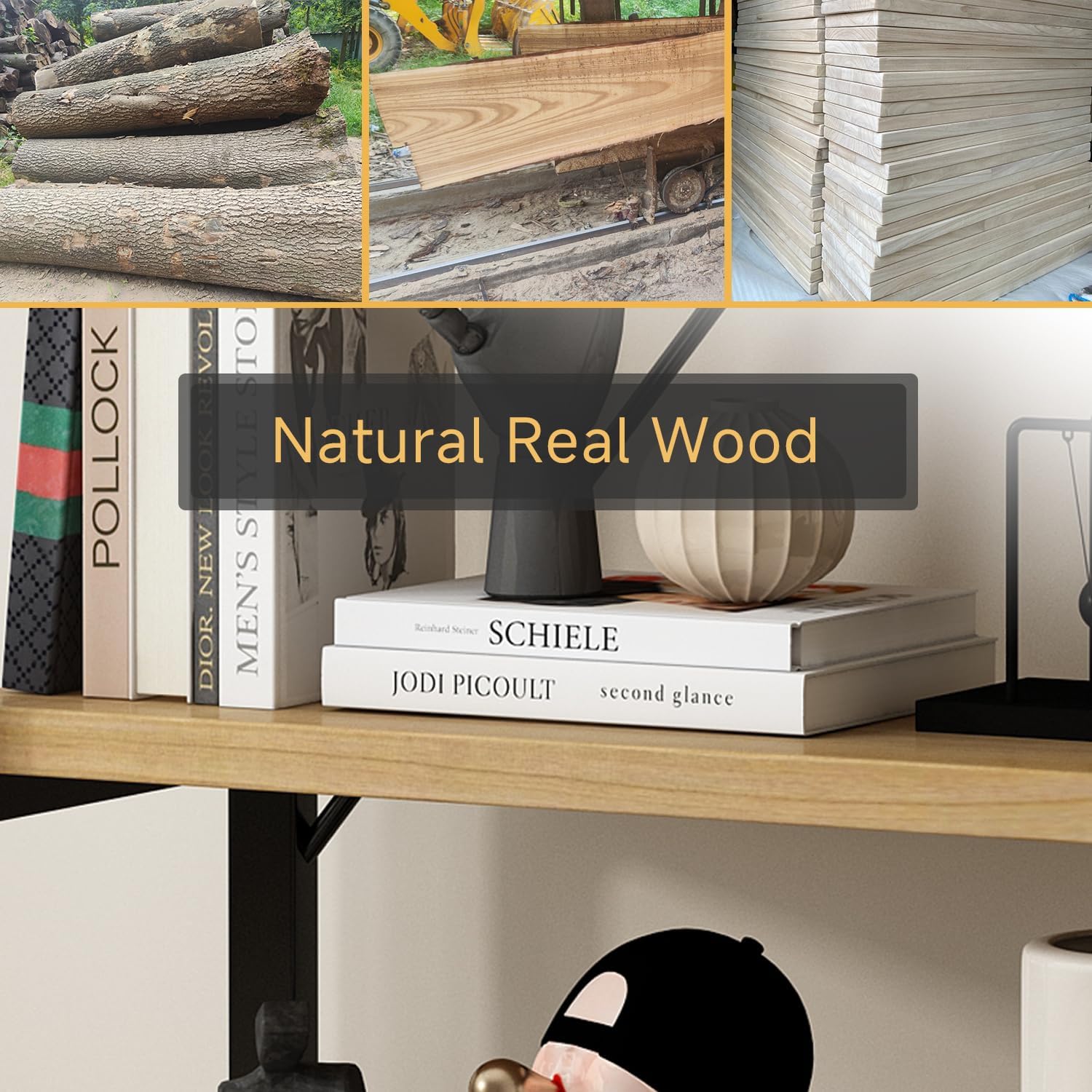 WH-AOERPUMY Real Solid Wood Bookshelf Shelves Rustic Vintage Industrial Etagere Bookshelf, Metal & Timber Free Vintage Bookcase, (Genuine Timber) (5-Tiers-Natural Finish)