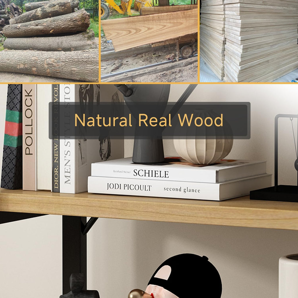 WH-AOERPUMY Real Solid Wood Rustic Vintage Industrial Etagere Bookshelf, Metal & Timber Free Vintage Bookcase, Retro Brown (Genuine Timber) (6-Tiers-Natural Finish)