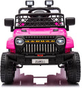 12V Ride On Car for Kids Electric Vehicle Toddlers Battery Powered Truck Car Toy with Remote Control, 4-Wheel Suspension, Battery Display, LED Lights, Music, for Boys Girls, Rose Red
