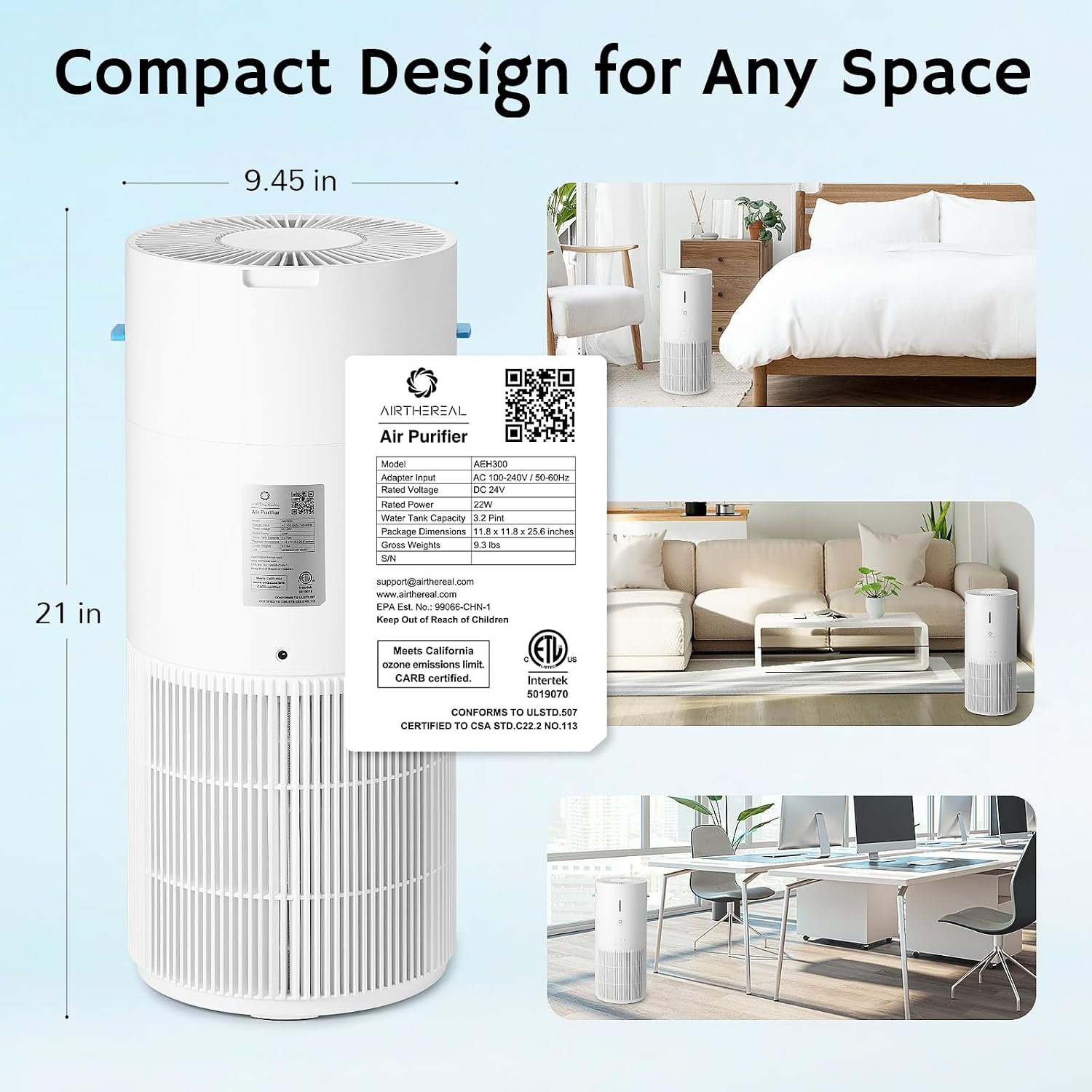 Airthereal 2-in-1 Air Purifier & Humidifier Combo for Large Room up to 1200 ft², 3-Stage Filters, Air Quality Monitor and Quiet Sleep Mode, Evaporative Humidifier with Hygrometer, iF Design Award 2026