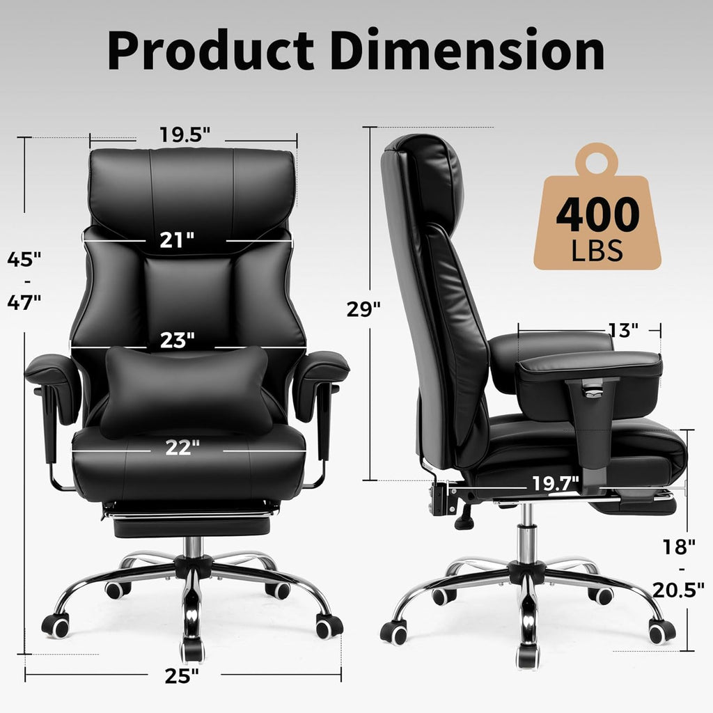 GTPLAYER Big and Tall Gaming Chair 400lbs Heavy Duty Office Chair with Foot Rest & Ergonomic Pocket Spring Cushion, High Back Lumbar Support for Lower Back Pain Relief, Ergo Black