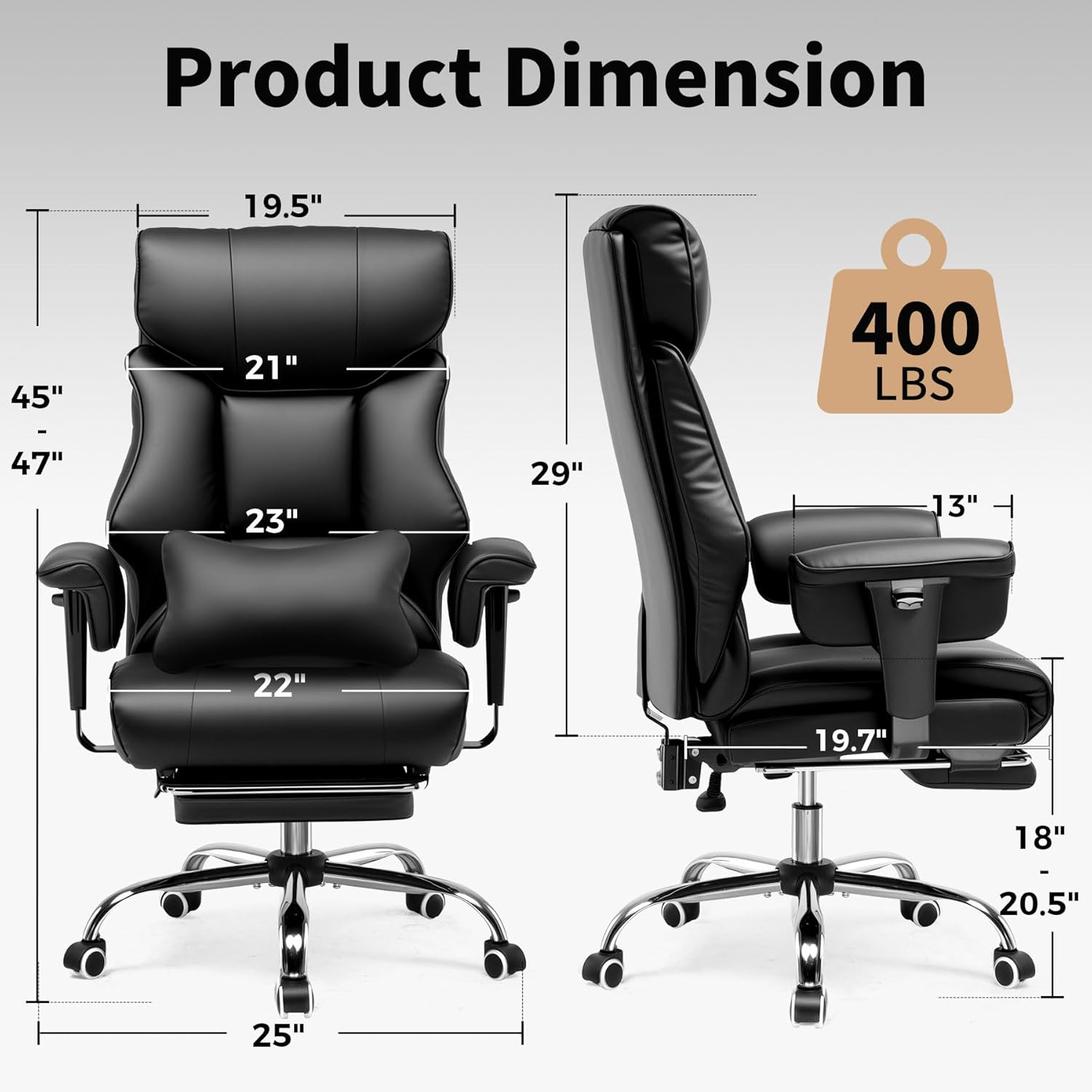 GTPLAYER Big and Tall Gaming Chair 400lbs Heavy Duty Office Chair with Foot Rest & Ergonomic Pocket Spring Cushion, High Back Lumbar Support for Lower Back Pain Relief, Ergo Black