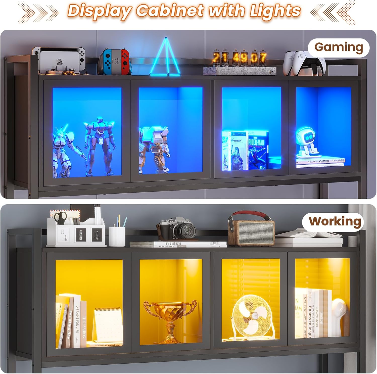 SEDETA L Shaped Gaming Desk with Drawers, L Shaped Computer Desk with Hutch and Storage Shelves, Gaming Desk with Pegboard, Led Lights, and Power Outlet, Home Office Desk, Corner Desk, Black