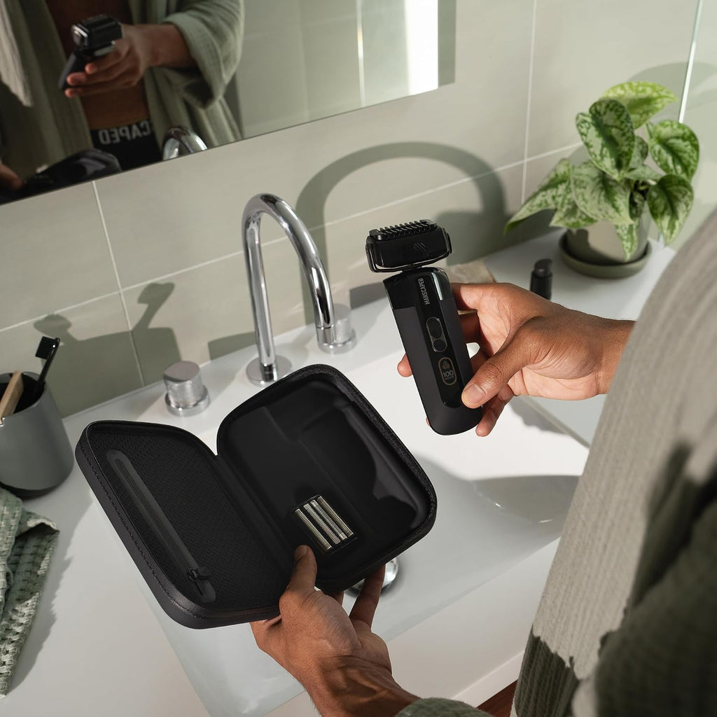 MANSCAPED® The Chairman™ PRO Men's Electric Foil Face Shaver - Two Interchangeable Blade Heads, SkinSafe® Four-Blade Foil & Stubble Trimmer, USB-C Wireless Compatible Charging, Gentle on Neck