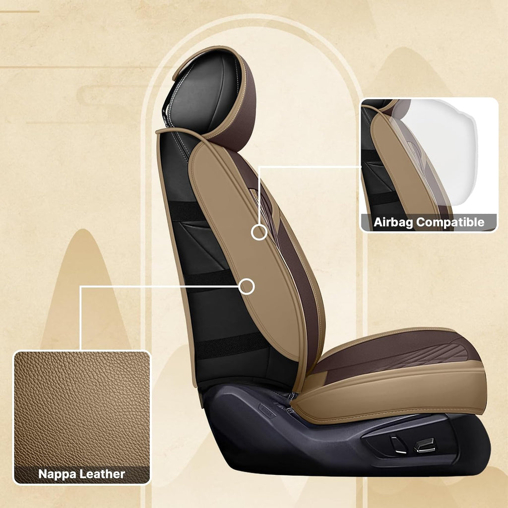 Fit for Ford F250 2011-2026 Seat Covers, Fashion Sport Seat Cover with Waterproof Leather, Airbag Safe Design Seat Protector (5 Front Seat Standard, Brown Coffee)
