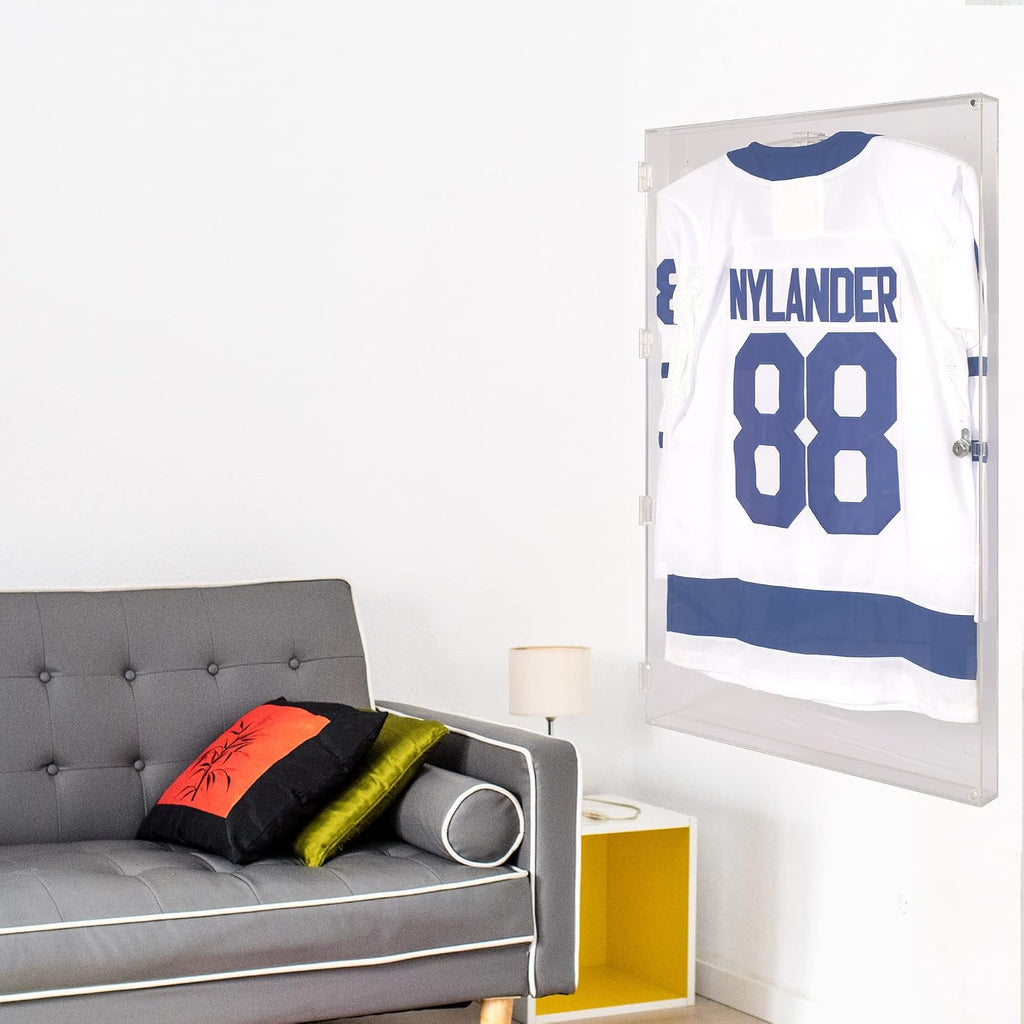 XL Large Football/Hockey Jersey Display Case Military Uniform Display Frame Police Uniform Motorcycle Jacket Shadow Box, 98% UV Protection (All Clear Acrylic Frame)