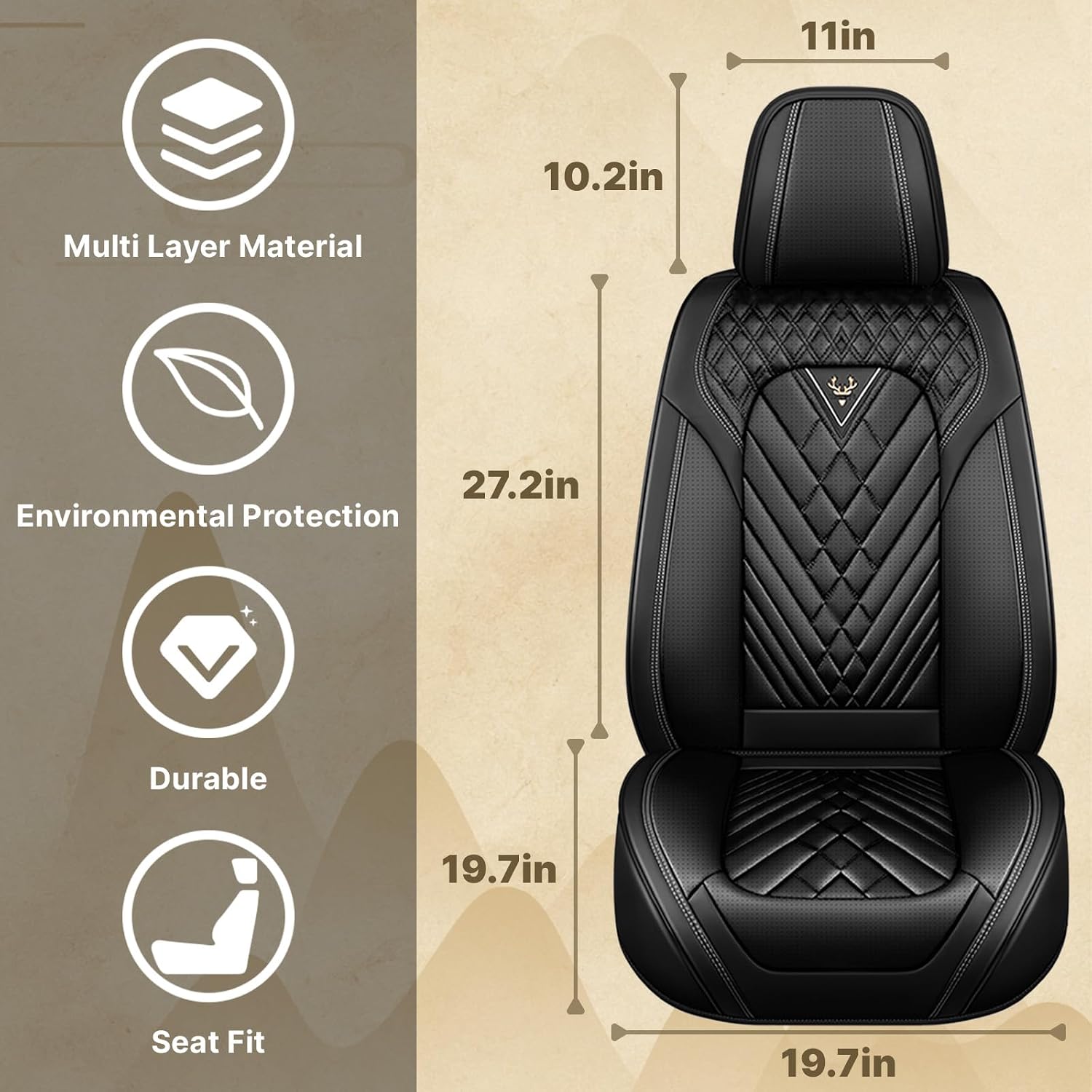 Fit for Ford F250 2011-2026 Seat Covers, Fashion Sport Seat Cover with Waterproof Leather, Airbag Safe Design Seat Protector (2 Front Seat Standard, Pure Black)