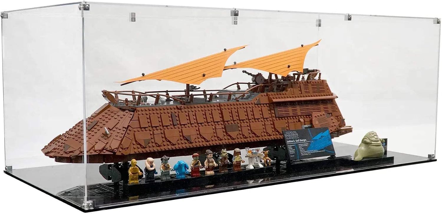 Display Case Compatible with Lego 75397 - Jabba's Sail Barge - Acrylic Dustproof Showcase with Pre-Printed Background - Set Not Included