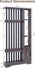 Room Divider with Shelves, Wall Room Divider Bookshelf, Freestanding Wood Privacy Screen with Storage Cabinet, Coat Rack, Display Shelf for Living Room Separation, Home Office Decorative (Grey)