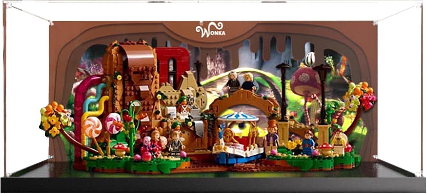 Acrylic Display Case for Lego 21360 Willy Wonka and The Chocolate Factory Building Set– Dustproof Display Box, Display Box Compatible with Lego 21360-Only Display case (Back Spray)