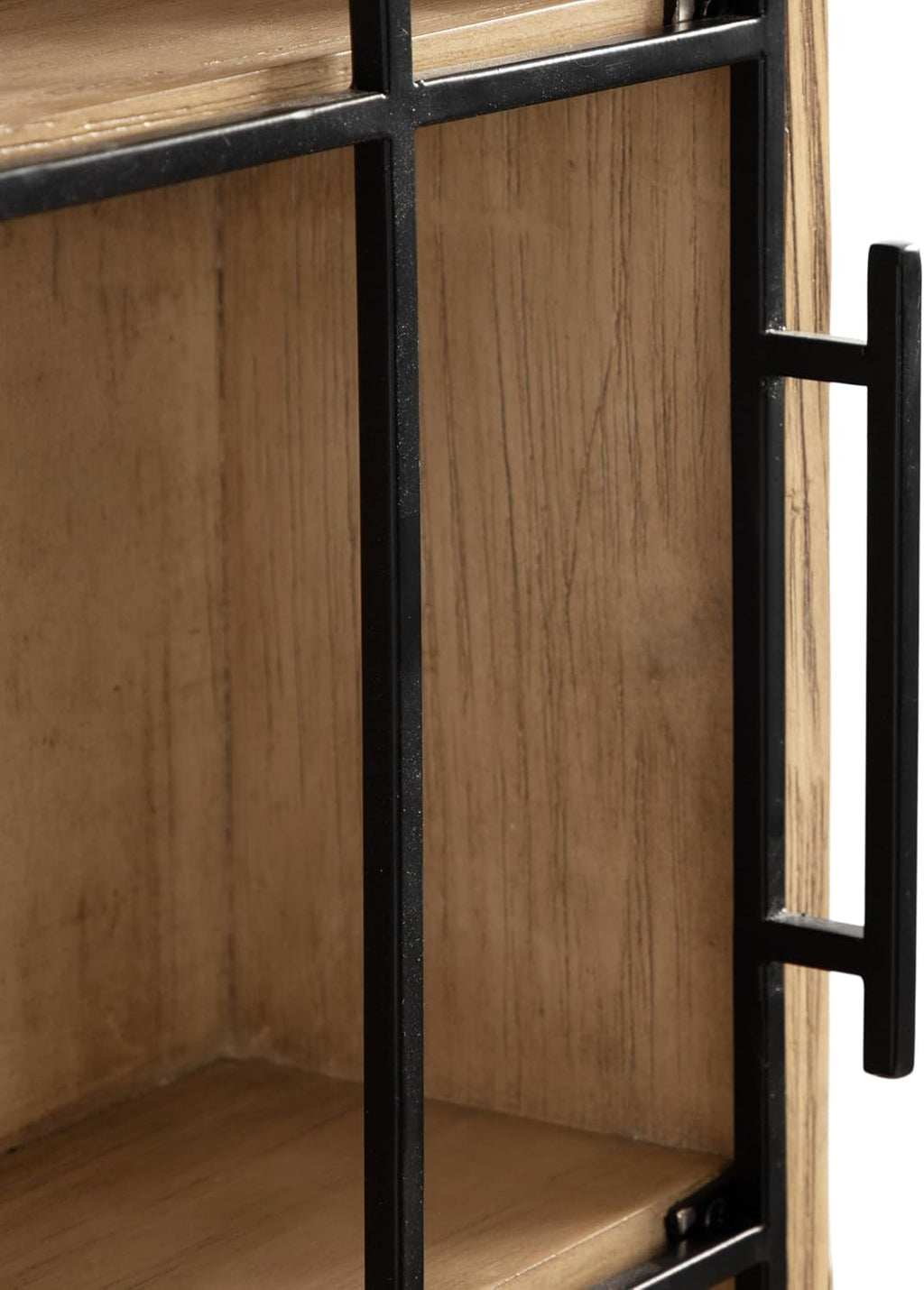 Kate and Laurel Megara Decorative Wooden Hanging Arched Wall Cabinet with Door for Open Storage; 16 x 5 x 24; Natural Wood and Black; Wooden Floating Wall Bathroom Cabinet for Above Toilet Storage