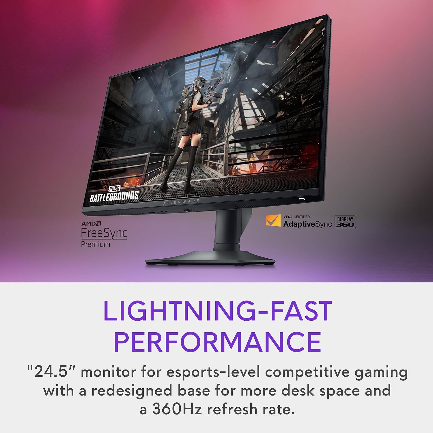 Alienware 25 Gaming Monitor AW2523HF 24.5' IPS LED Full HD (1920 × 1080) 360Hz Display - AMD FreeSync - VESA - Monitor (USB, HDMI) Height/Tilt/Swivel/Pivot Adjustability - Dark side of the Moon