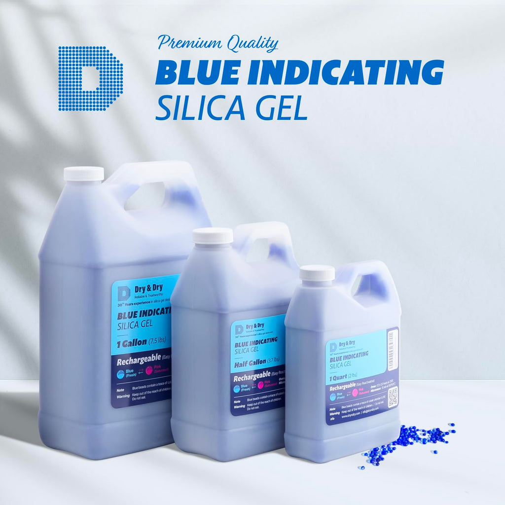 Dry & Dry [64 LBS] Blue Indicating Silica Gel Beads Desiccants (Industry Standard 3-5 mm) - Reusable Desiccant Beads Silica Beads(Blue to Pink) Silica Gel Bulk