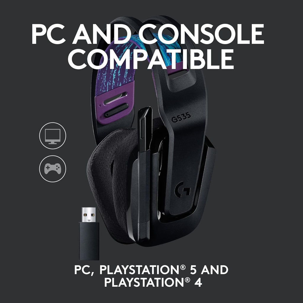 Logitech G535 Lightspeed Wireless Gaming Headset + Litra Beam LX Premium Dual-Sided RGB LED Streaming Key Light with TrueSoft - Black