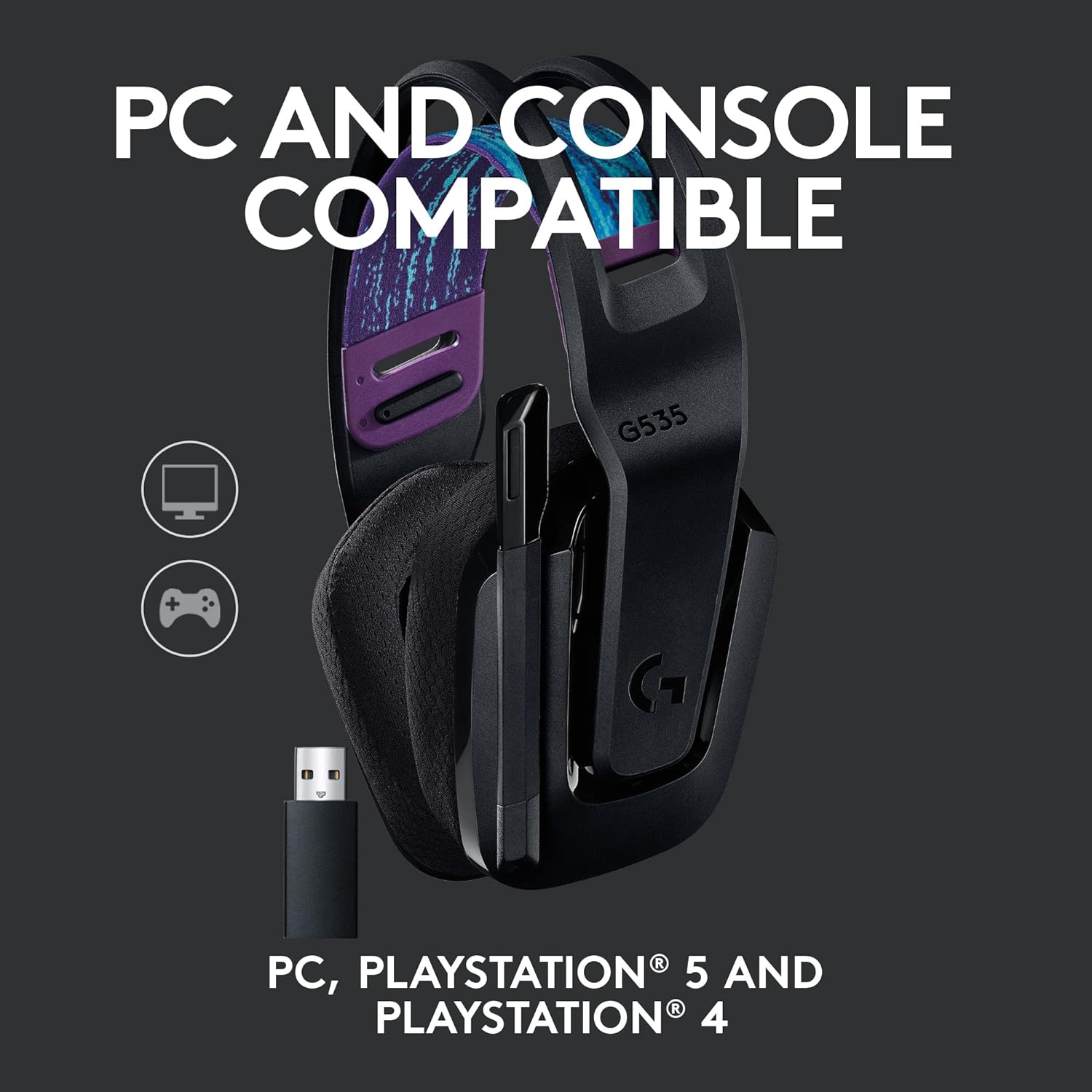 Logitech G535 Lightspeed Wireless Gaming Headset + Litra Beam LX Premium Dual-Sided RGB LED Streaming Key Light with TrueSoft - Black