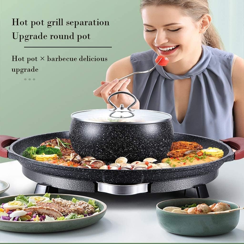 Electric BBQ Grill Indoor Electric Barbecue Grill Indoor Non-Stick Pan Electric BBQ Pan Hot Pot All-in-one Smokeless Electric Grill Teppanyaki Pan Household Suitable For 3-8 People