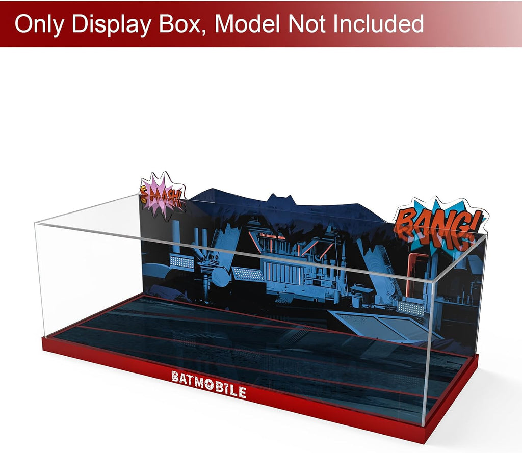Acrylic Display Case for Lego DC Batman: The Classic TV Series Batmobile, Dustproof Display Box Compatible with Lego 76328 (ONLY Box, NOT Model) Clear Acrylic Plate with Base & HD Painted