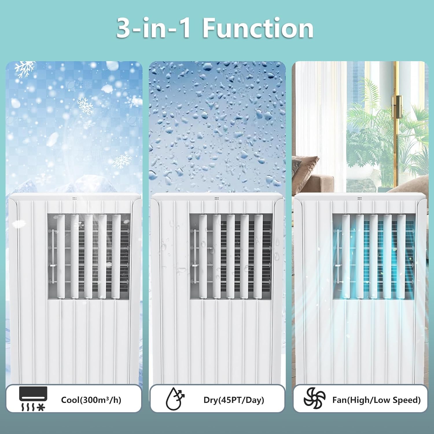 8,000 BTU Portable Air Conditioner with Remote, Dehumidifier, Fan Mode for Rooms Up to 350 Sq. Ft., 3-In-1 AC Unit with Timer & Window Kit, White